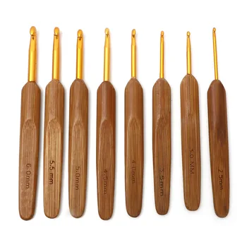 1 ADET Bambu Tığ Hooks İğneler Altın Renk Çoklu Boyutları Tığ İğneler Örgü Tığ DIY Dikiş Araçları 13.5 cm uzun