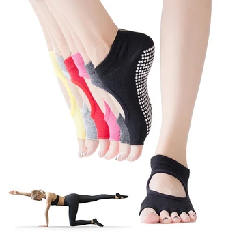 1 Çift Toeless Kaymaz Yapışkan Kavrama Yoga Çorap Kadınlar için Anti Kayma Bayan Spor Salonu Fitness Spor Pilates Profesyonel Dans Çorap