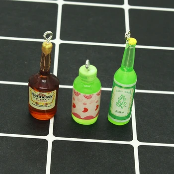 10 adet/grup Mix Simüle Alkollü Meyve içecek şişesi Reçine Takılar Küpe Anahtarlık Aksesuar Komik DIY Takı Yapımı