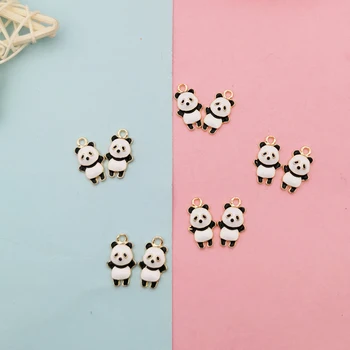 10 adet Sevimli Panda Küpe Kolye Emaye Charms DIY Takı Bulguları Kawaii Kolye Bilezik Dangle Küçük Aksesuar 10 * 18mm