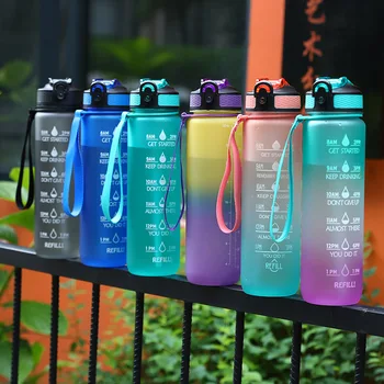 1000 ML Taşınabilir Su Şişesi su bardakları Spor Su şişesi ile Zaman Makinesi sızdırmaz Fincan için Açık Spor Fitness yürüyüş