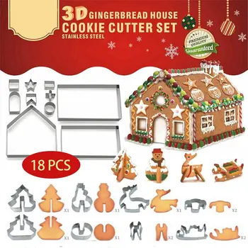 18 ADET Zencefilli Ev kurabiye kalıbı Noel kurabiye kalıbı s 3D Pasta Aracı Noel Evi kurabiye kesici Pişirme Araçları İçin Parti