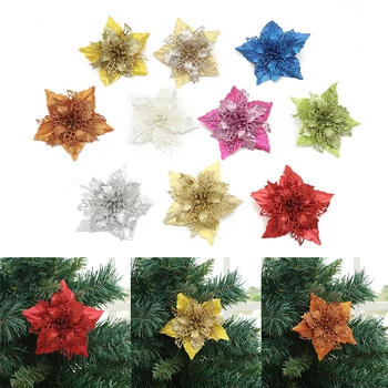 18CM Büyük Atatürk Çiçeği Glitter Çiçek Yılbaşı Ağacı Asılı Parti noel dekorasyonları Ev Partisi İçin 2022 Navidad Yeni Yıl Süsleme