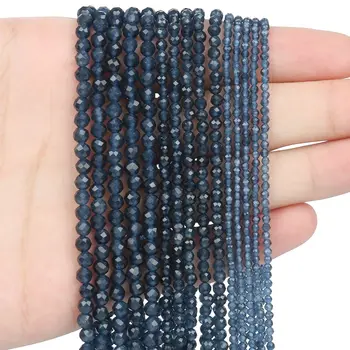 2 3 4mm Doğal Faceted Mavi Safir Taşlar Koyu Mavi Küçük Yuvarlak dağınık boncuklar DIY Takı Yapımı için Bilezik Boncuk Malzemeleri