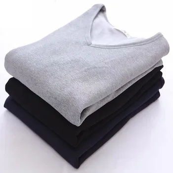 2 adet termal iç çamaşır Gömlek V & O Boyun Artı Boyutu 5XL Uzun Kollu Tişörtleri Spor Katı Gömlek Sonbahar Kış Yumuşak Kadife Kazak