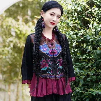 2022 kadın hanfu bluz çiçek nakış geleneksel kadın pamuk keten bluz hanfu giyim geleneksel oryantal tang takım elbise