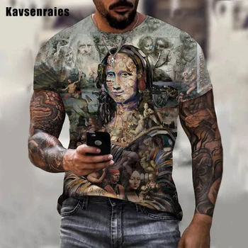 2022 Yaz Yeni Stil Yaz Moda Komik Mona Lisa Baskı 3d erkek tişört Erkek / Kadın Rahat Hipster T Shirt