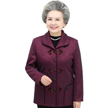 2022 Yeni Yaşlı Kadın İlkbahar Sonbahar Ceket Rahat Uzun Kollu Kadın Hırka Üstleri Grandmothe Ceket Kısa Giyim 5XL W2073