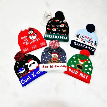 2023 Yeni Yıl parlak LED Noel Şapka Yanıp Sönen Renk Kış sıcak Örme Kap noel hediyesi Çocuklar için / Yetişkinler Noel Partisi Dekoru