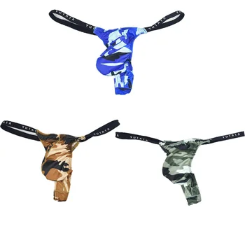 3 adet Erkek Külot Seksi Tanga Bulge Kılıfı G-String İç Çamaşırı Bikini Düşük Bel Külot Nefes Külot Erkek Kamuflaj İç Çamaşırı