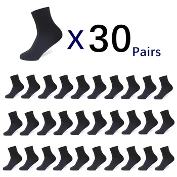 30 Çift / erkek Çorap İş Siyah Orta Tüp Çorap Yumuşak erkek Polyester Pamuk Çorap Nefes Yaz Sonbahar Hediye erkek çorap