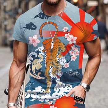 3D Kaplan Baskı T Shirt Erkekler İçin Sokak Hip Hop Tarzı Büyük Boy Üstleri Yaz Nefes Tees Eğlence O-Boyun Kazak y2k Giysi
