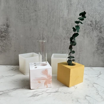 3D Küp Çimento Şamdan Kil silikon kalıp DIY Zanaat Sanatçı Ev Dekorasyon Alçı Reçine Kalıpları Tütsü Ekle Tutucu Kalıp