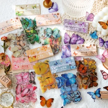 40 Adet / paket Vintage Kelebek Bitkiler Dekoratif Çıkartmalar Günlüğü Scrapbooking Malzeme Oyuncak Bitki Deco Albümü DIY Kırtasiye Çıkartmalar