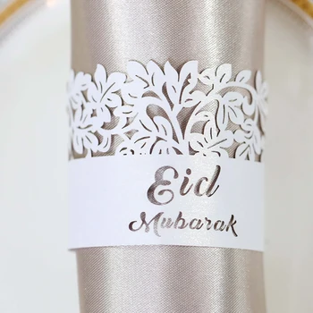 50 adet Eid Mubarak Lazer Kesim Kağıt Halka Peçete Tutucular Çiçek Ramazan Peçete Tutucu Masa Müslüman Ramazan Kareem Parti Dekorasyon
