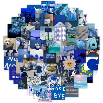 50 Adet Estetik Mavi Vsco Etiket Klein Mavi Serisi Çıkartmalar Dekoratif Kırtasiye Scrapbooking Dıy Günlüğü Albümü Sopa Etiket