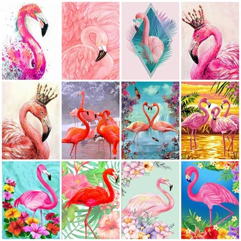 5D DIY Yuvarlak Elmas Boyama Flamingo Tam Kare Elmas Nakış Hayvanlar Çapraz Dikiş El Yapımı Sanat Ev Dekorasyon