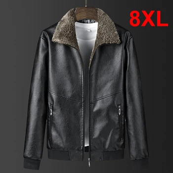 8XL Artı Boyutu Erkek PU Ceket Sıcak Kalın Palto Kış Sonbahar Kürk Yaka Deri Ceket Erkek Moda Rahat Büyük Boy 7XL 8XL HX513