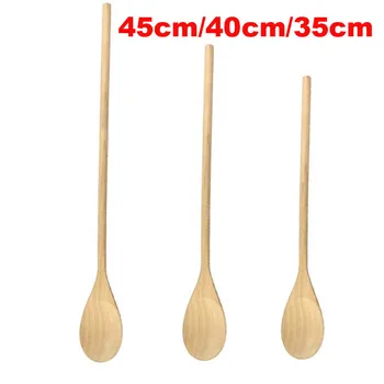 Ahşap Bambu Ekstra Uzun Saplı Büyük Büyük Kaşık 35cm/40cm / 45cm Doğal Ahşap Mutfak Eşyaları Pişirme Karıştırma Karıştırma Araçları