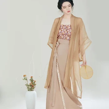 Antik Çin Hanfu Kadınlar Peri Cosplay Kostüm yaz elbisesi Parti Kıyafet Hanfu Elbise Açık Kahverengi Setleri Kadınlar İçin Artı Boyutu