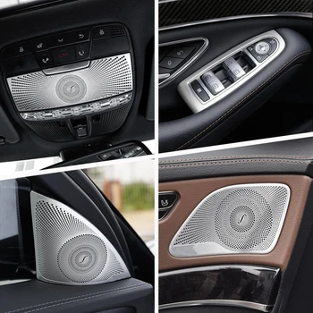 Araba İç Kapı Ses Hoparlör Vites panelli kapı Kol Dayama Kapağı Trim Çıkartmalar Mercedes Benz S Sınıfı için W222 2014-19 Aksesuarları