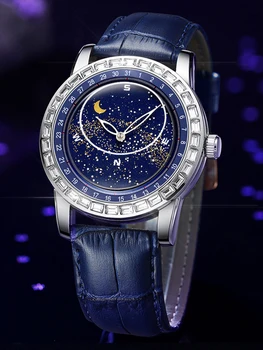 Aydınlık Erkekler Saatler 2022 Deri Yıldızlı Gökyüzü Bilek Üst Marka Lüks Kuvars Klasik Siyah İş Kol Saati Erkek Saat Basit