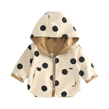 Bebek Kız Ceketler 2021 İlkbahar Sonbahar Çift Yüzlü Polka Dot Baskı Rüzgarlık Ceket Erkek Hoodie Giyim Çocuk Giysileri