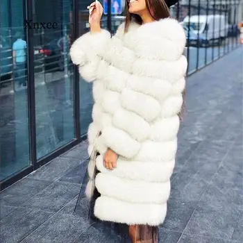 Beyaz Kalın Sıcak Kürk Giyim 3XL Uzun Kollu O-Boyun Ceket Kış Moda Kadın Faux Kürk Kürklü Ceket Palto