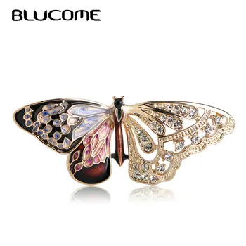 Blucome 2018 Renkli Kelebek Şekli Broş Kristaller Böcekler Korsaj Pimleri Kadın Kız Elbise Yaka Şapka Takım Elbise Aksesuarları