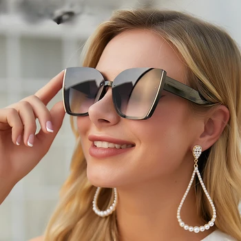 Büyük boy Kedi Gözü Güneş Kadınlar 2022 Lüks Marka Moda Büyük Çerçeve Kare güneş gözlüğü Erkekler için Retro Moda Cateye Gözlük