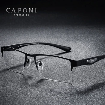 CAPONI yarım çerçeve gözlük erkekler saf Titanyum marka tasarım TR-90 tapınak optik gözlük Anti mavi ışık bilgisayar gözlük JF9019