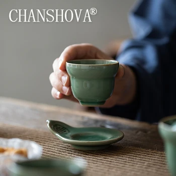 CHANSHOVA Çin tarzı çay bardağı fincan tabağı seti Seladonlar seramik küçük çay bardağı seti Çin porselen C013