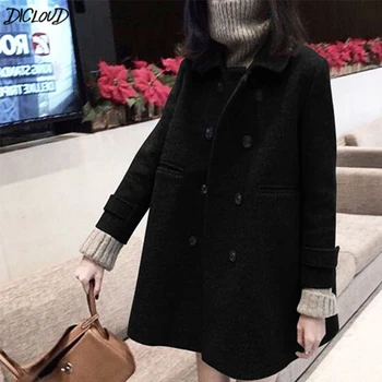 DICLOUD Siyah Mont Kadın Kış Kruvaze Ceket Bayanlar Kore Marka tasarımcı kıyafetleri Uzun Ceketler Kadın Moda Giyim