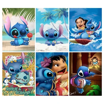 Disney Karikatür Elmas Boyama Lilo ve Stitch Hayvan 5D DIY Sanat Mozaik Nakış Hobi El Sanatları Yuvarlak Matkap Duvar Ev Dekorasyon