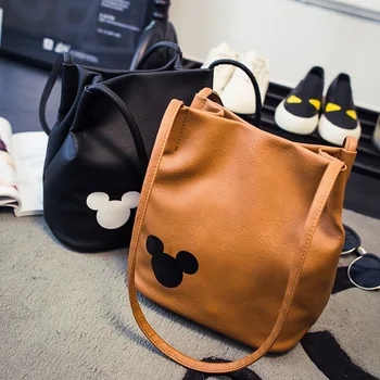 Disney Mickey Mouse Karikatür kova çanta Omuz Alışveriş bayan çanta kadın alışveriş Eğlence PU Moda Satchel