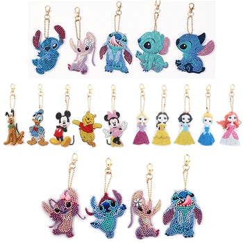 Disney Prenses Dikiş Mickey Mouse 5D Elmas Boyama Anahtarlık DIY El Sanatları Çanta Anahtarlık Kolye Hediye Çift Taraflı Nokta Matkap