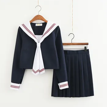 Donanma Seifuku Japon Okul üniformaları Rahat Pamuk Denizci Üniforma Kız Öğrenci Mezuniyet Kıyafeti Üstleri Kravat Pilili Etek Setleri