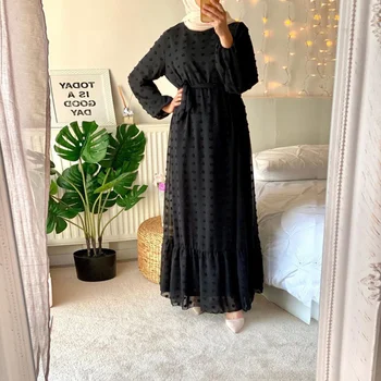 Dubai Türkiye Müslüman Elbise Kadınlar Küçük Saç Topu Maxi uzun elbise Kadınlar için Güz 2021 Tam Kollu Müslüman erkek Arapça Elbise