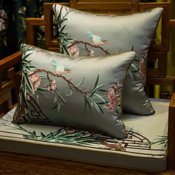 DUNXDECO minder örtüsü Dekoratif Yastık Kılıfı Modern Çin Geleneksel Flora Kuş Lüks Nakış Coussin Kanepe Sandalye Dekor