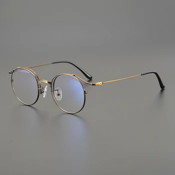 El yapımı Retro Yuvarlak Gözlük Çerçevesi Erkekler Altın Tel Saf Titanyum Alaşımlı Çerçeveleri Erkek Miyopi Kadın Gözlük Japon Tasarımcı Modelleri