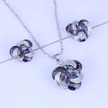 En Kaliteli Düğün Parti Çekici Tasarım Klasik Parlak Mistik Kristal Gümüş Renk Takı Setleri Kadınlar ıçin H0220