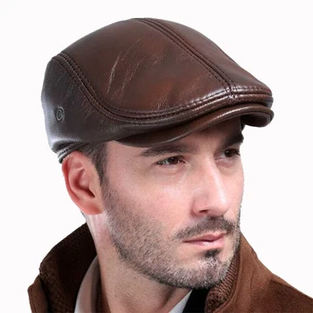 Erkek açık deri şapka kış Bere erkek sıcak kulak koruyucu kap 100 % hakiki deri baba şapka toptan Eğlence kemik