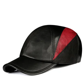 Erkek Şapka Erkek Hakiki Deri Delikli Nefes Beyzbol Kapaklar Gençlik Şık Siyah Kırmızı Patchwork Ince Tırmanma Hokeyi Gorra