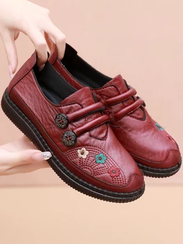 Eski Pekin bez ayakkabı kadın düz anne yumuşak tabanlı ayakkabılar rahat orta yaşlı kadın tek yuvarlak antiskid ayakkabı eski ayakkabı