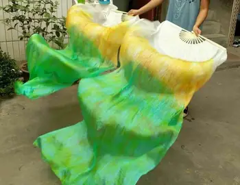 Fabrika El Yapımı Yeşil Altın Çiçek Kravat Boyalı Oryantal Dans İpek Peçe Standart Boyut Çocuklar Yetişkinler İçin Ücretsiz Kargo