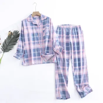 Flanel Pamuklu Bayan Pijama Artı Boyutu Basit Ev Giysileri Gevşek Uzun kollu Pantolon Pijama Kadınlar için Sıcak Tutmak Loungewear