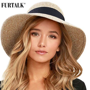 FURTALK Yaz Şapka Kadınlar için Plaj güneş şapkası Hasır Şapka panama fedora Kap Geniş Ağız UV Koruma Yaz Kap Kadın için
