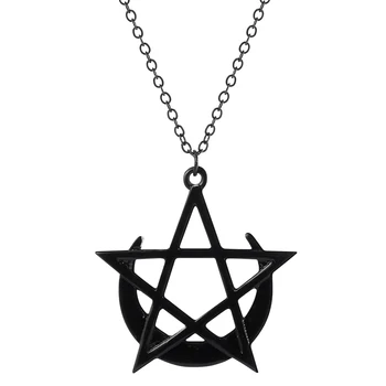 Gotik Pentagram Ay Tanrıçası Wicca Kolye Kadın Erkek Paslanmaz Çelik Sihirli Pentagramı Cadı Kolye Takı Hediyeler