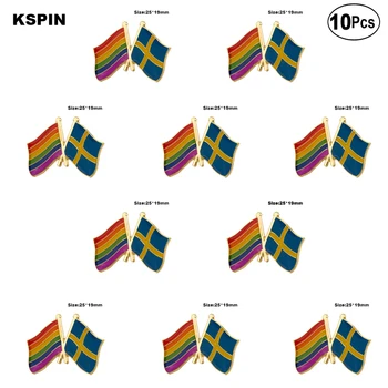Gökkuşağı ve İsveç Gurur Yaka Pin Bayrak rozeti Broş Pins Rozetleri 10 Adet bir Lot