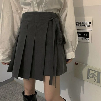 HOUZHOU Pilili Etek Kadın Zarif Dantel-up Yüksek Bel A-line Mini Etekler Seksi Yaz Ofis Bayan Tiki Tarzı Kore Moda
